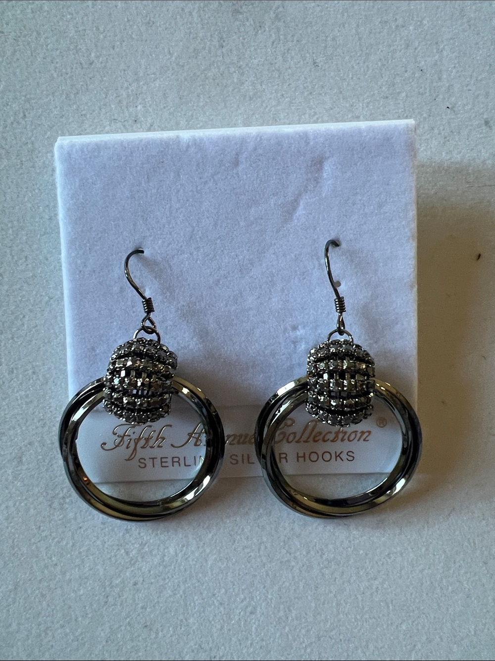 Pavé Bead Black Hoop Drop Earrings with Sterling Hooks